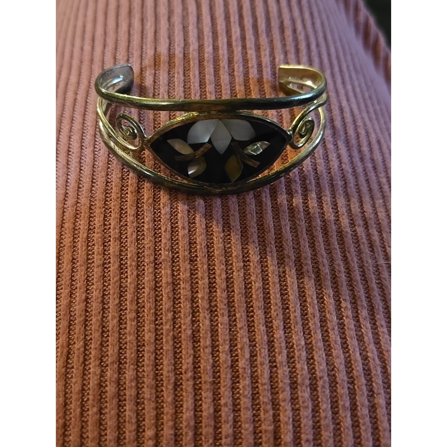Alpaca Mexico Bracelet Silver Abalone Mother Of Pearl Bangle